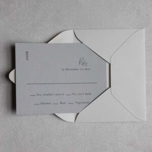 Swiftly Scripted - Wedding Invitation and Stationery Designer in Southern Ontario - Brittany Groux - Captured by Kirsten - RSVP grey in cream envelope