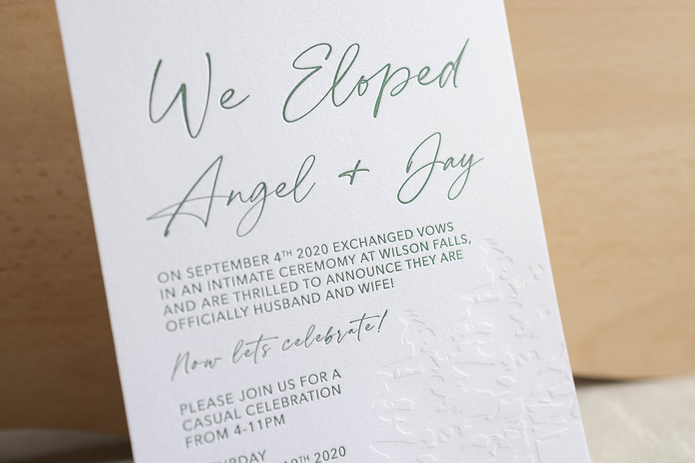Swiftly Scripted - Wedding Invitation and Stationery Designer in Southern Ontario - Brittany Groux - Captured by Kirsten - detail shot of elopement card COVID wedding